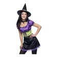 Women's Purple Witch Costume with purple and black dress and pointed witch hat