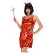 Women's Red and Gold Sequin Dress — A short fitted dress covered in red and gold sequins over a full polyester lining.