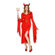 Women's Red Devil Costume with red dress, waist belt and horns headband