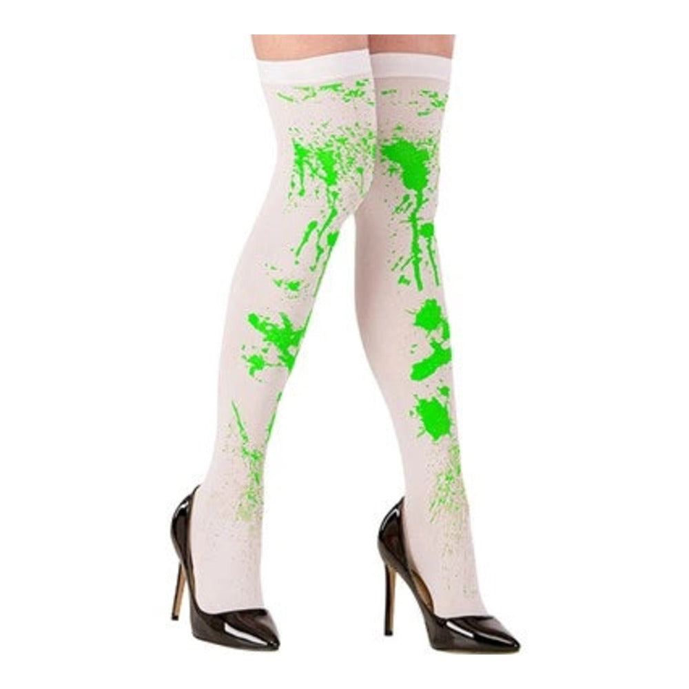 Women's Toxic Green Blood Thigh Highs — Halloween tights for women