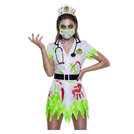 Women's Toxic Nurse Costume shown from a second angle