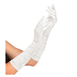 Women's White Pleated Satin Gloves — A pair of white satin gloves, 44cm long, with a fine pleat running the length of the arm.