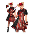 Women's Wicked Clown Costume with striped dress, pettiskirt and neck ruff