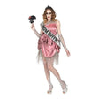 Women's Zombie Prom Queen Costume with tattered satin prom dress, fingerless gloves and tiara