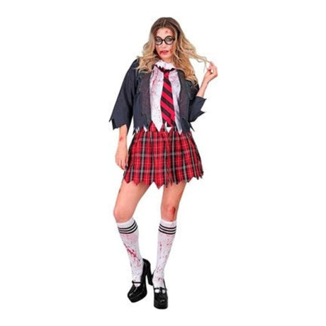Women's Zombie School Girl Costume with blazer with attached shirt, tartan skirt and tie