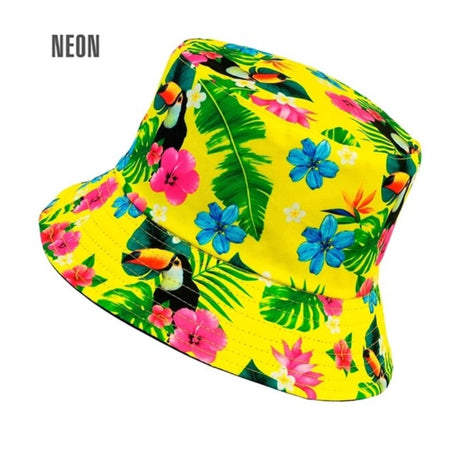 Yellow Summer Party Bucket Hat — A bright yellow polyester bucket hat with a soft crown and an all-round downturned brim.