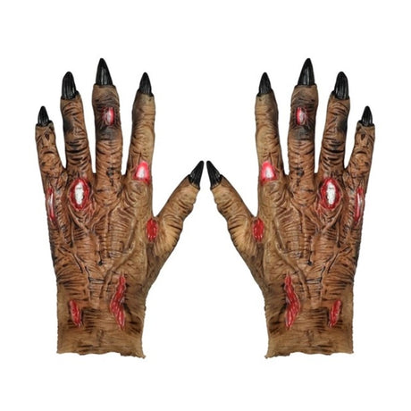 Zombie Hands Gloves — A pair of soft moulded gloves shaped as decayed zombie hands, with sculpted knuckles, veins and nail